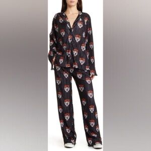 Dressed in Lala Tiger Long Sleeve Plissé Top & High Waist Pants Set Size XL